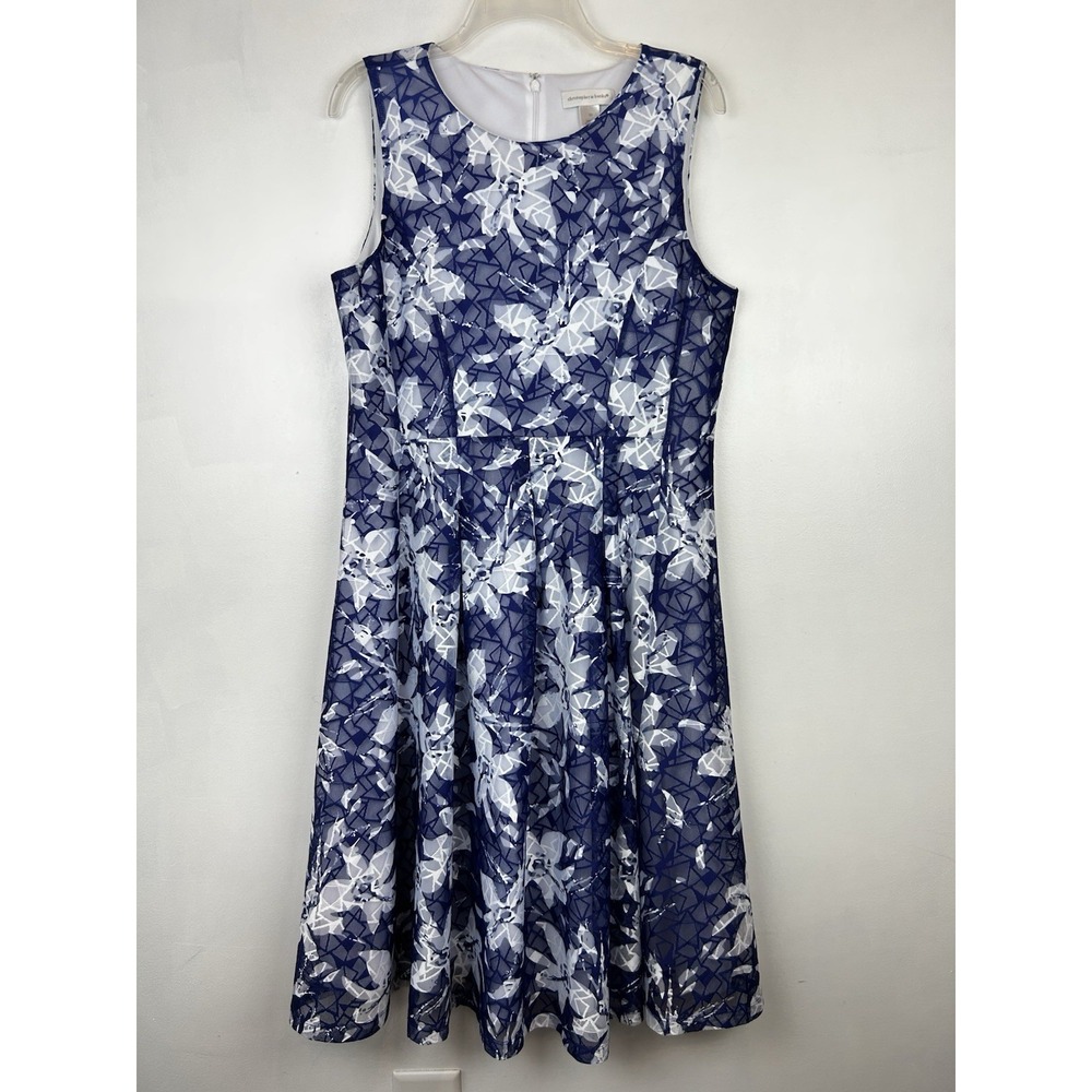 Christopher Banks Dress Women 10 Midi Floral Blue Sleeveless Spring Cottagecore